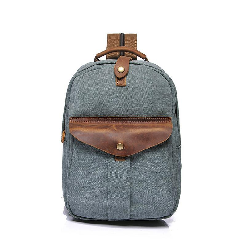 

Men's Women's Small Canvas Genuine Leather Real Cow Multi-Function Vintage Travel Backpack Tote School Bag Portable Carry Case, Blue