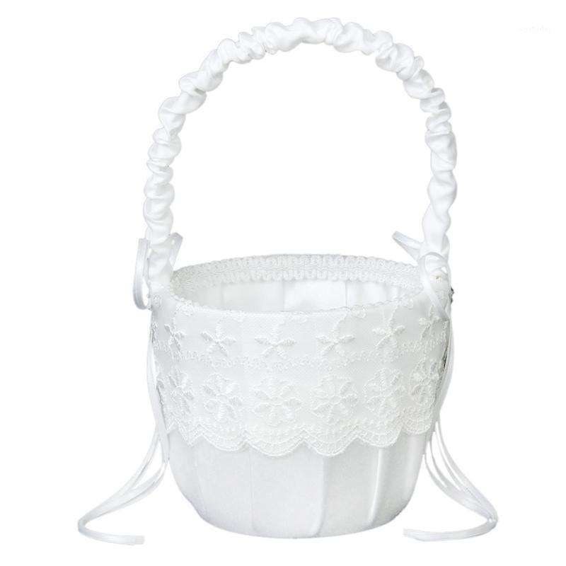 

Satin Lace Embellished Wedding Flower Girl Basket---White1, White