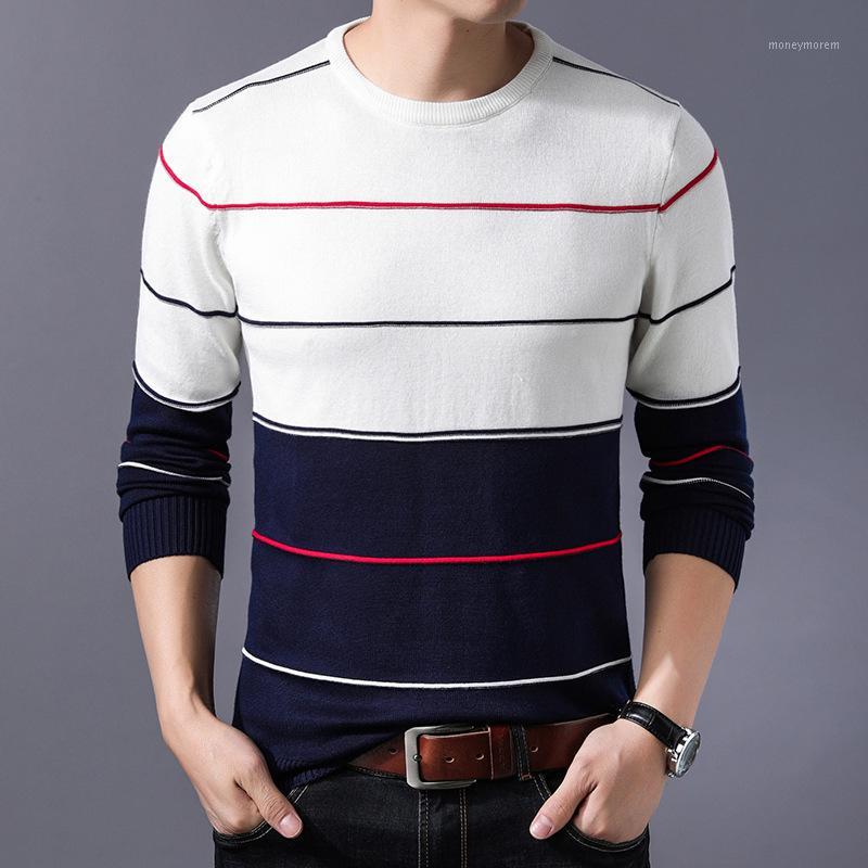 

2019 New Fashion Brand Sweater Mens Pullover Striped Slim Fit Jumpers Knitred Autumn Casual Men Clothes Christmas Sweater1, White