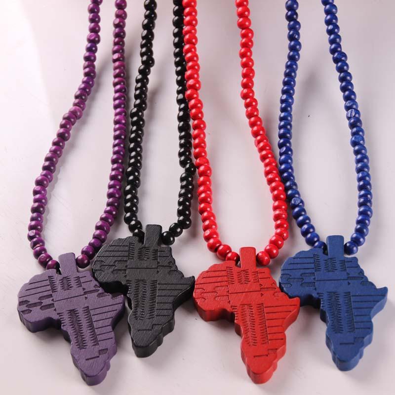 

New fashion hip-hop Africana mappa del pendente di legno del rosario branello collana handmade 5 colori collana per le donne