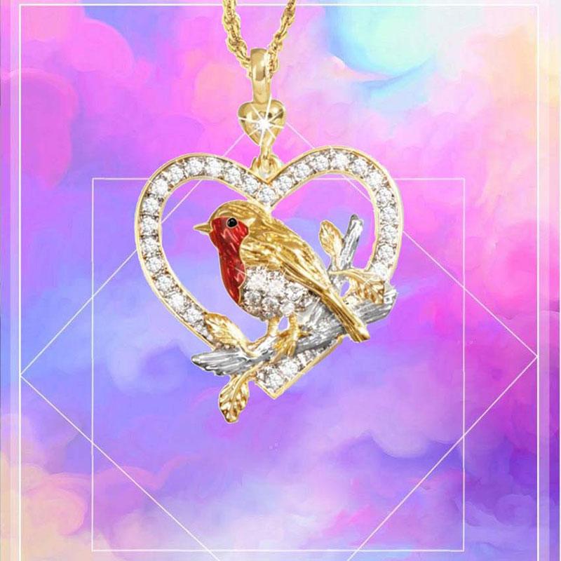 

Berbeny Lovely Animal Bird Sparrow Heart-shaped Necklace Pendants Alloy Crystal Gold Color Clavicle Pendant For Women Girl