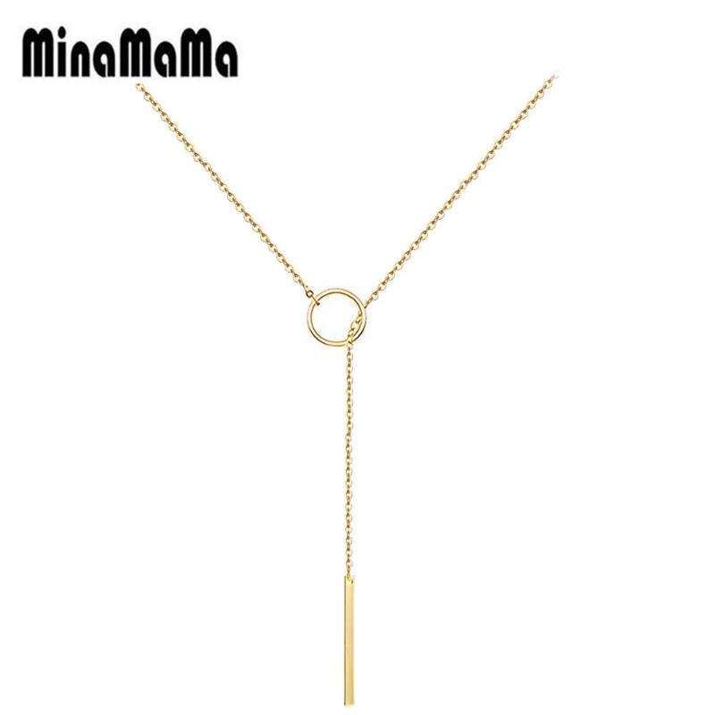 

Simple Design Stainless Steel Y Necklaces Bar Hollow Circle Chain Charm Stick Pendant Necklace Jewelry