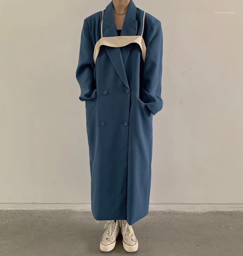 

2020 Fashion Autumn Women Loose Long Double Breasted Blazers Jackets Female Suits Trench Coat Casual Outerwear Oversize WB841, Black