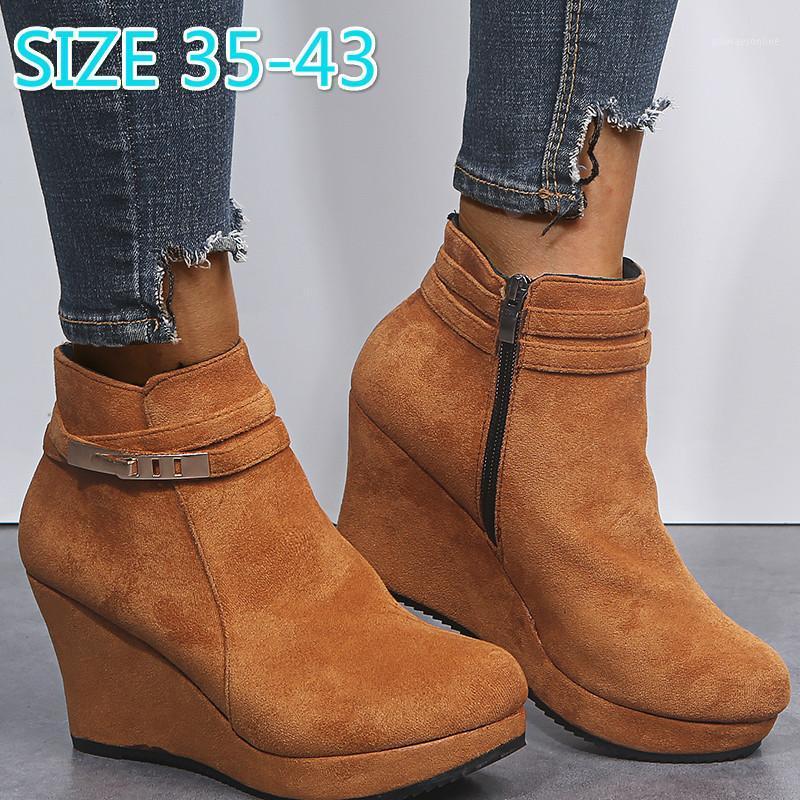 

Super High Heels Platform Boots for Women Boots Fashion Round Toe Suede Wedges Rubber Ankle for Women Short1, Black