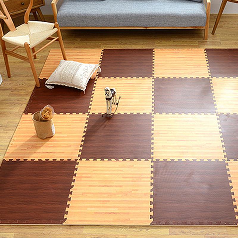 

New 9PCS new puzzle pad wood print color EVA mat texture mat kitchen foam pad stitching carpet home decoration, Brown