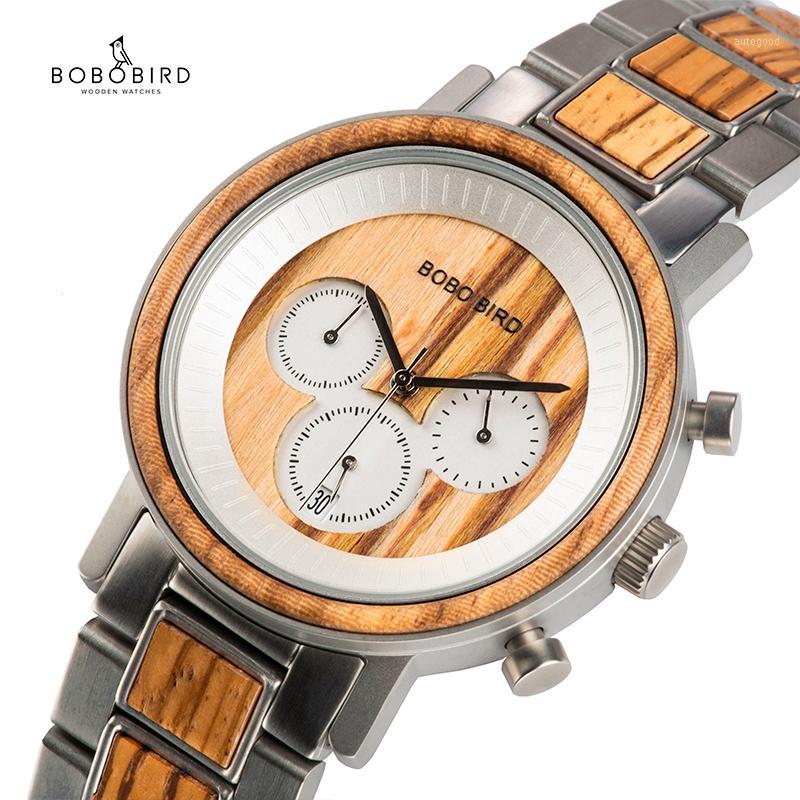 

Wristwatches BOBO BIRD Luxury Stainless Steel Wood Watches Men Chronograph Date Display Quartz Relogio Masculino C-R01-31, R01-1leatherblack