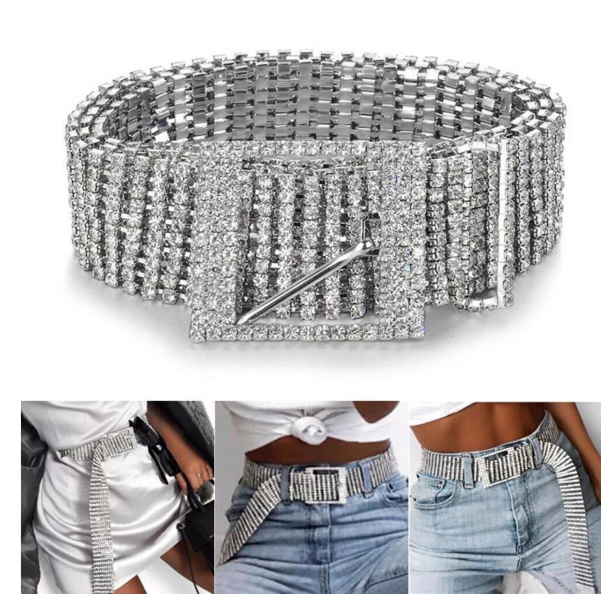 

Bride Wedding Crystal Diamond Waist Chain Belts Rhinestone Wide Belt Silver New Fashion Luxury Female Belt for Women Free Shipping, White