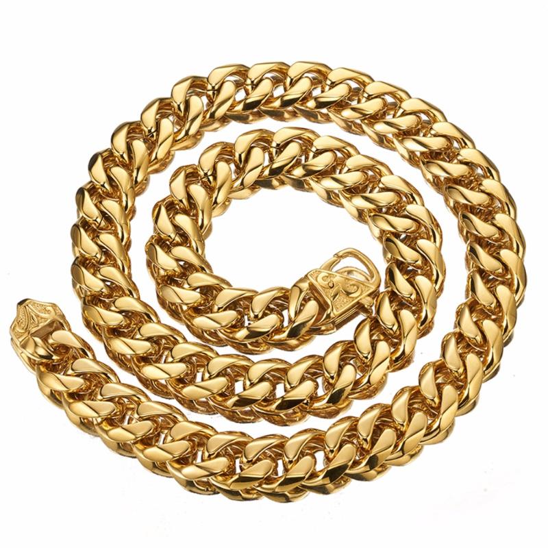 

15mm Customize Length 7-40" Mens High Quality Gold Stainless Steel Necklace Curb Cuban Link Chain Jewerly Chain Gift