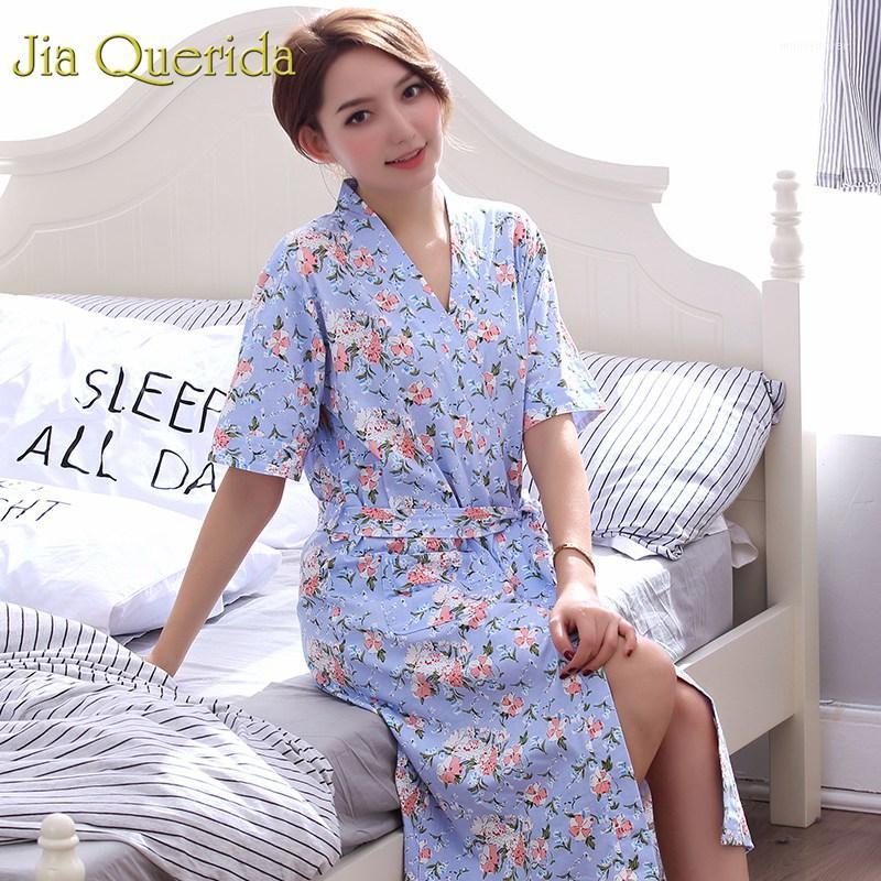 

New Ladies' Robe Shorts Bathrobe Thin Summer Home Clothing Women Sleepwear Leisure Lounge Wear Lingerie 100% Cotton Floral Robe1, 66216