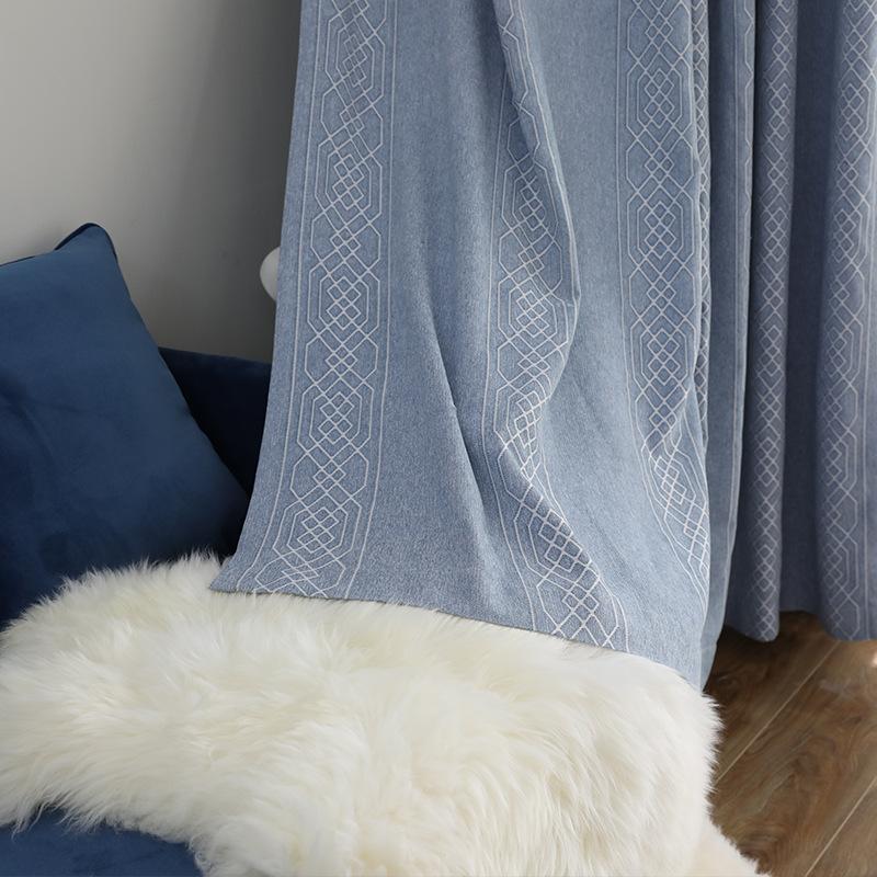 

Nordic Ins Style Modern Minimalist Chenille Jacquard High Shading Blue Color Coffee Chenille Curtains For Living Room Bedroom, Tulle
