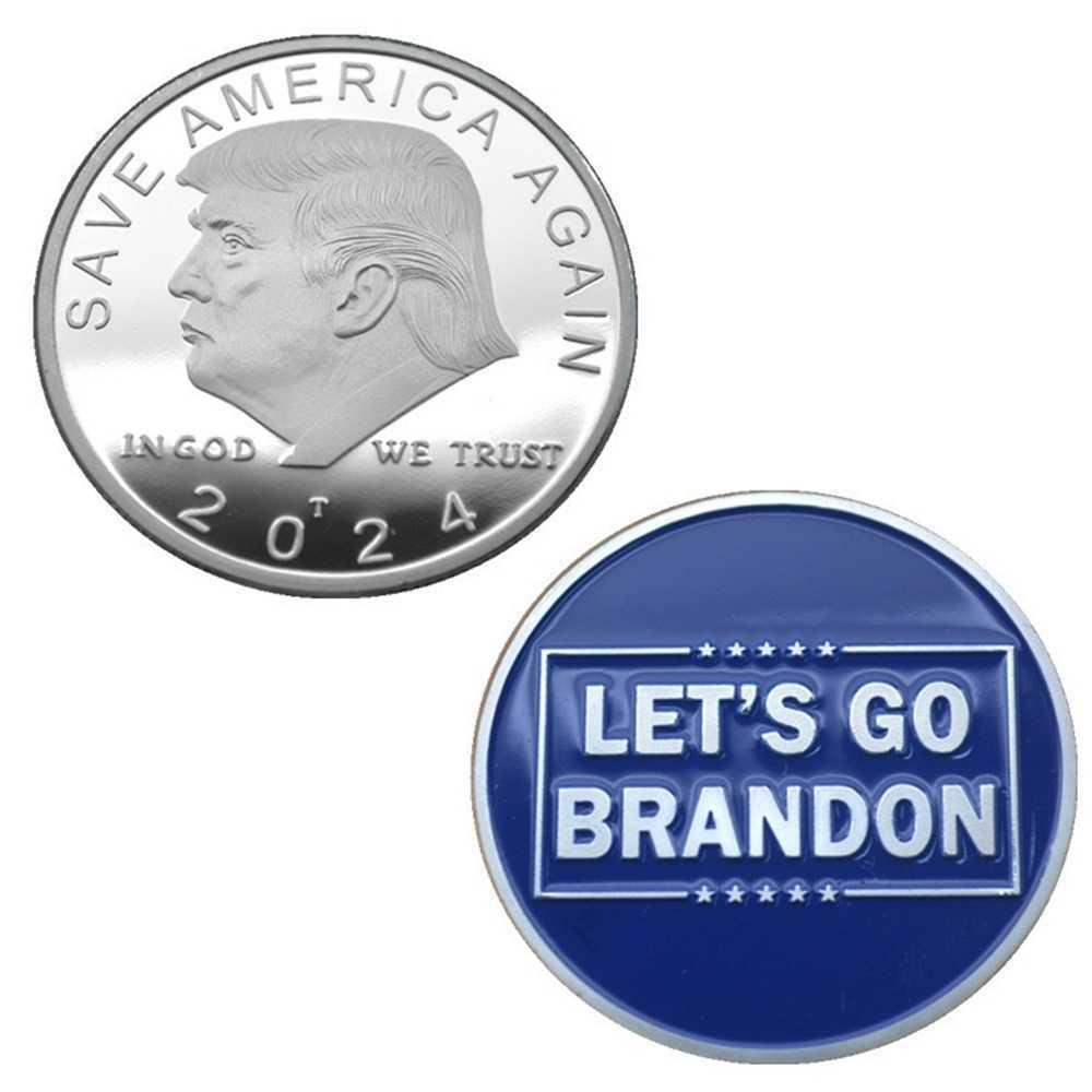 

FJB Let's Go Brandon Coin 2024 Donald Trump President Crafts SAVE AMERICA AGAIN IN GOD WE TRUST Coins Silver Blue Plated Commemorative Collection WJY591