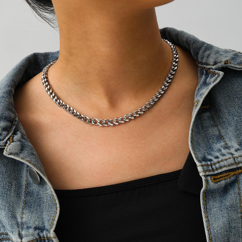 

Hip Hop Stainless Steel Curb Cuban Thick Short Choker Necklace Men Simple Minimalist Chunky Collar Necklace Women Jewelry Party