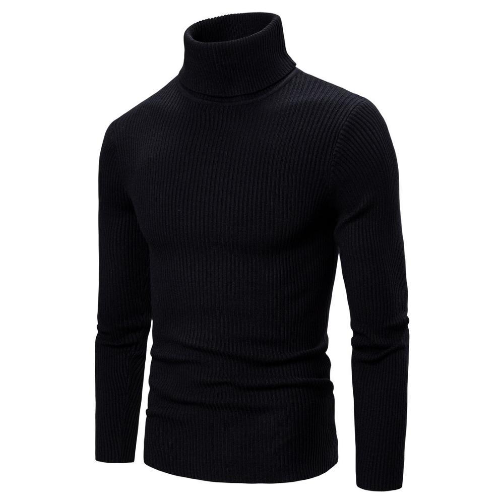 

2021 New Autumn Warm Turtleneck Sweater Men Solid Knitted Man Sweaters P3zh, Black