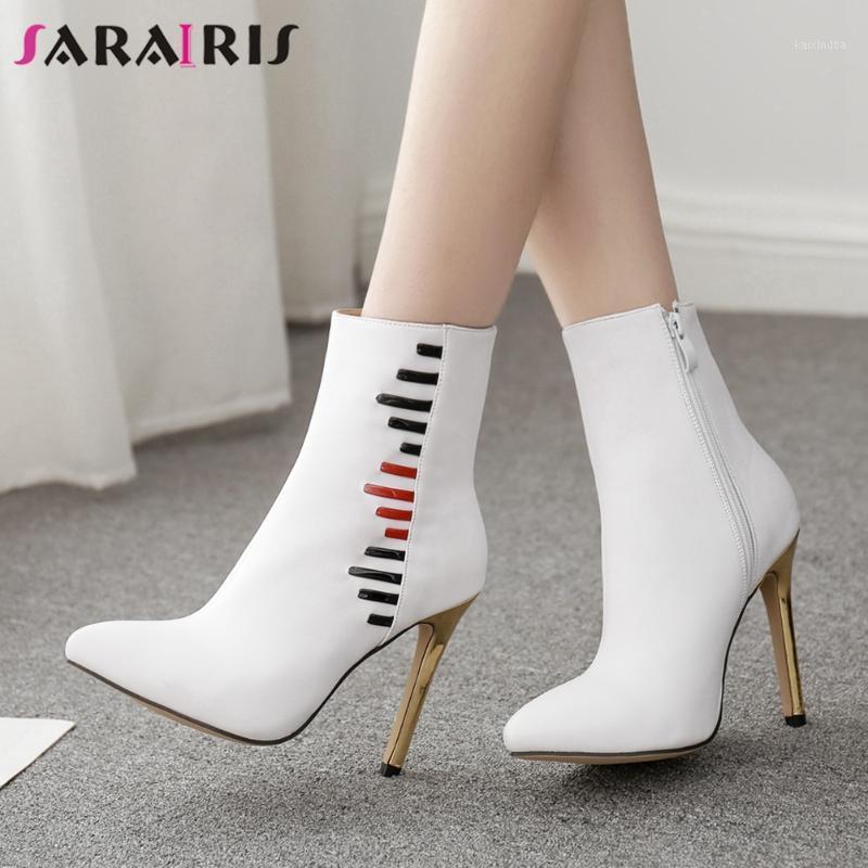 

SARAIRIS New Fashion Female Ankle Boots Pointed Toe Thin High Heels Zip Boots Women 2020 Elegant Office Concise Shoes Woman1, White