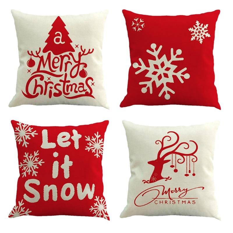 

4pcs Christmas Pillow Cover Linen Throw Sofa Cushion Case Snowflake Decorative, 19