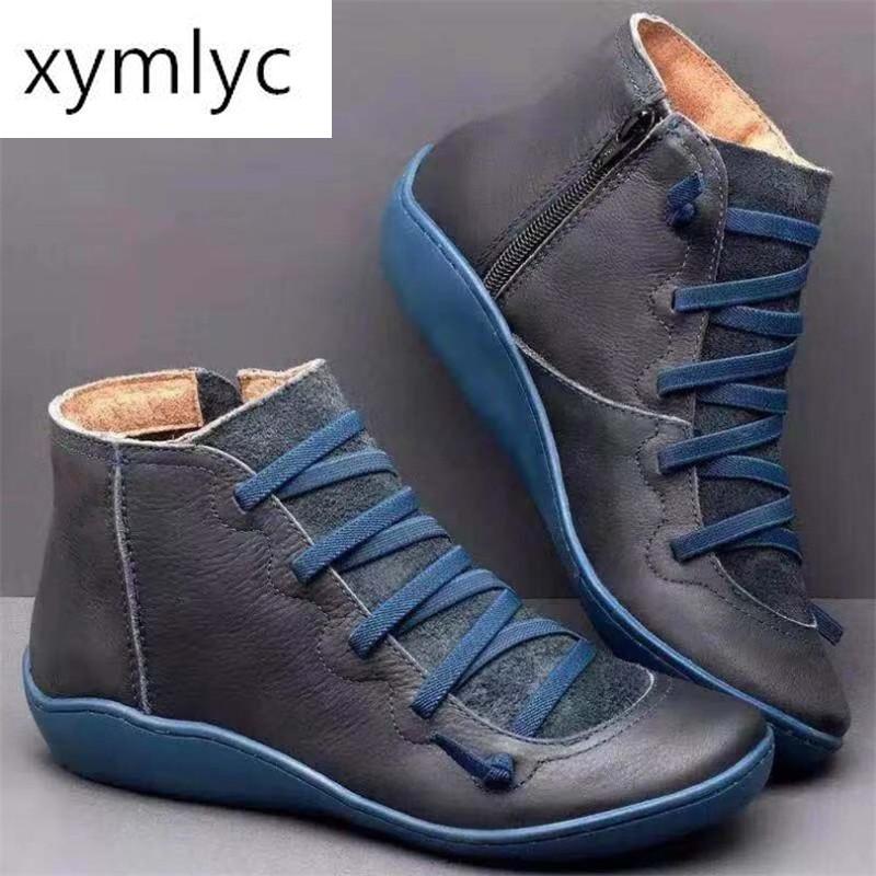 

2020 British wind tooling snow boots ladies large size high boots short wild casual shoes women's shoes for women, Blue