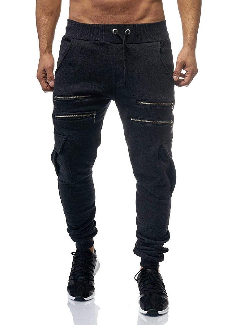 

2020 Europe And America New Style Hot Selling Solid Color Double Zipper Design Fashion Casual MEN'S Trousers, Black and white with pattern