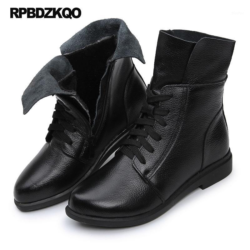 

Autumn Block British Short 2020 Women Ankle Boots Medium Heel Lace Up Round Toe Shoes Combat Fall Chunky White Black1, Black