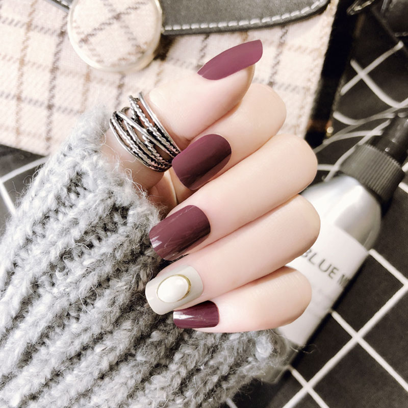 

Women Fashion Mix Color False Nail Ladies Simulation Pearl Beauty Fake Nails DIY Short Square Full Cover Nail Art Tips with Glue, As show