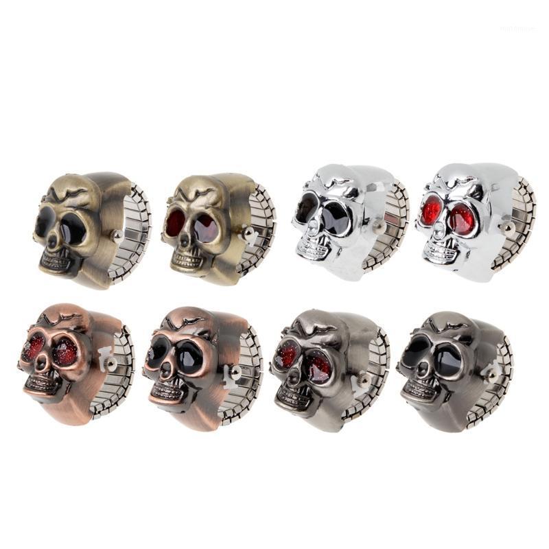 

Vintage Cool Design Skull Case Flip Quartz Elastic Finger Ring Watch Unsex1