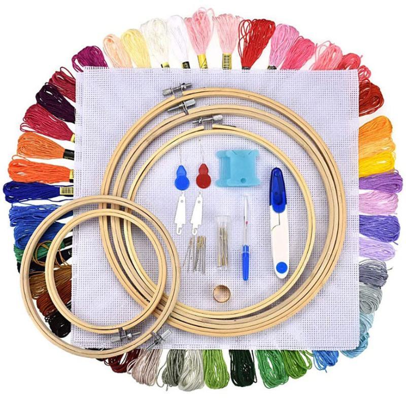 

1 Set Cross Stitch Needlework Accessory Embroidery Thread Embroidery Hoop Sewing Tool 50 Colors Circles Set