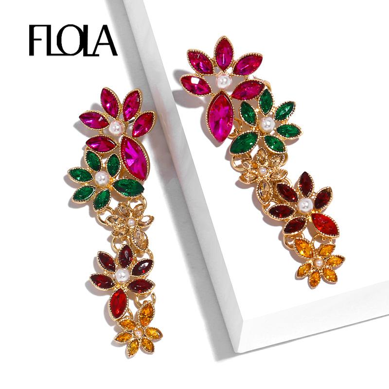 

FLOLA Long Colorful Rhinestone Earrings Woman Statement Crystal Chandelier Earrings Drop Bridesmaid Mother Gift ersr11