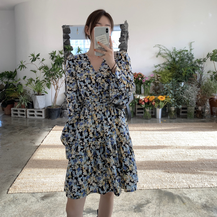 

2021 New Spring Elegant Fashion Women for Ladies Long Sleeve Print Casual Autumn Midi Vestidos Mujer 6xwo, Black printing