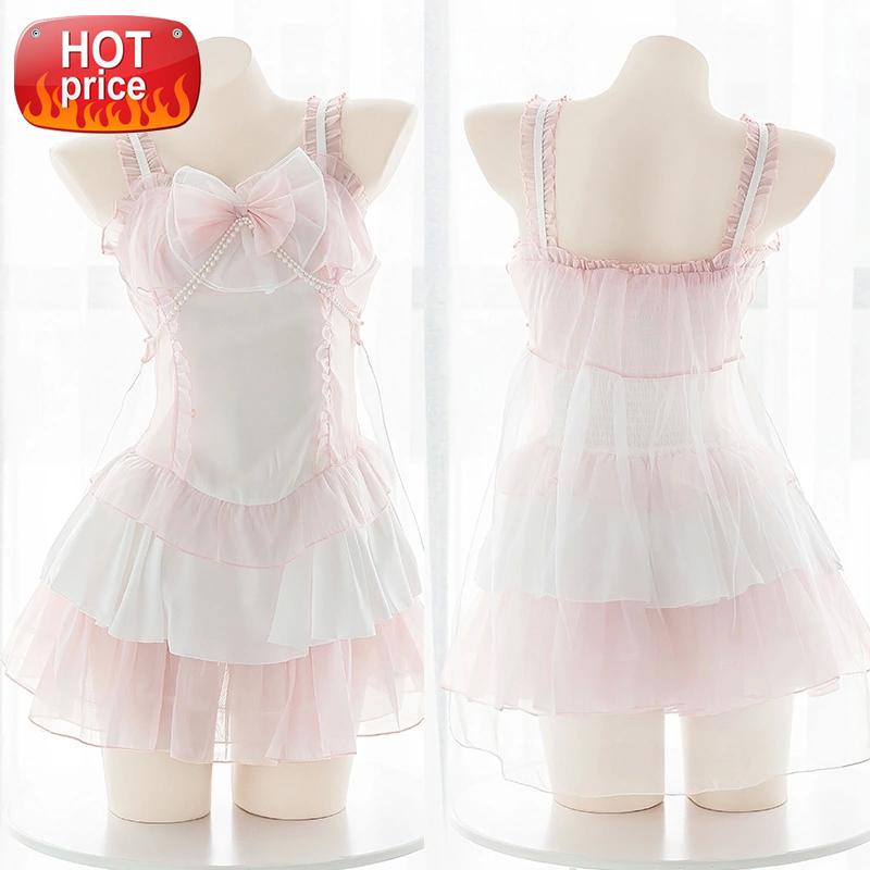

Steampunk Princess Lolita Gothic Dress Pink Maid Lingeire Sweet Cute Lovely Fairy Bow Sleepwear for Women Girls Ruffles Loli #mN7U, Black;white