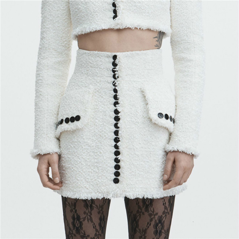 

From Women New Saias of Wool Micro Mini Autumn Buttons Femme Belt Designer High Exit Short Top Quality 69qi, White