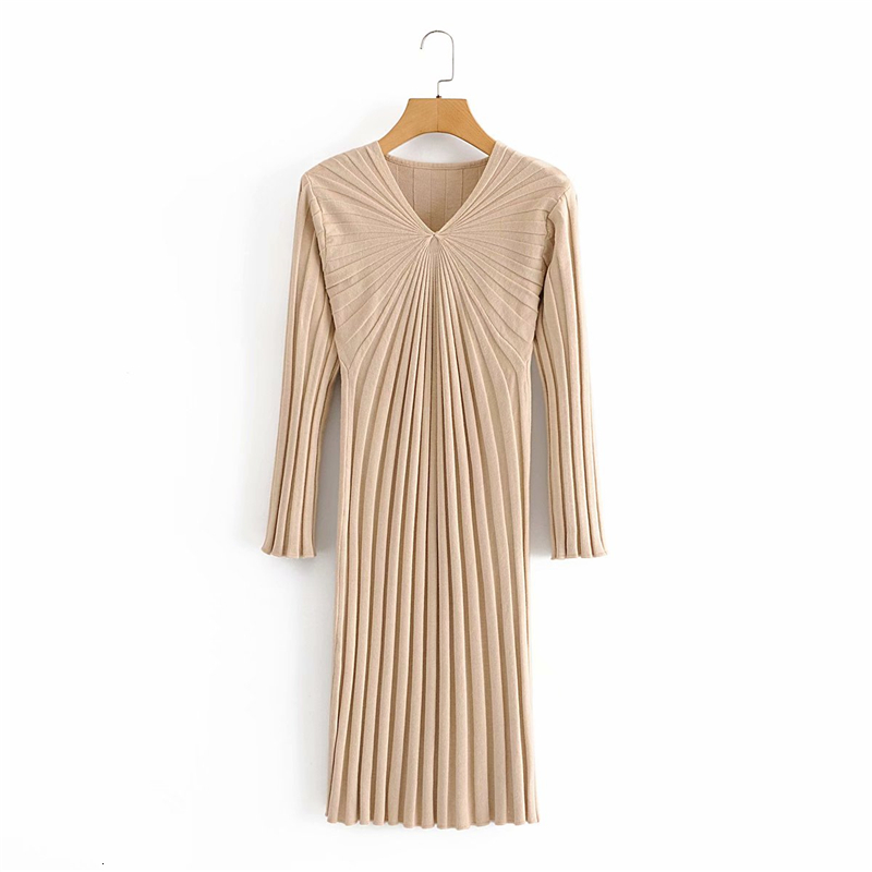 

2021 New Elegante Com Decote Em v Outono Moda Senhoras Vestidos Elsticos Causal Feminino Streetwear Drapeado Vestido Chique 8kos, Black