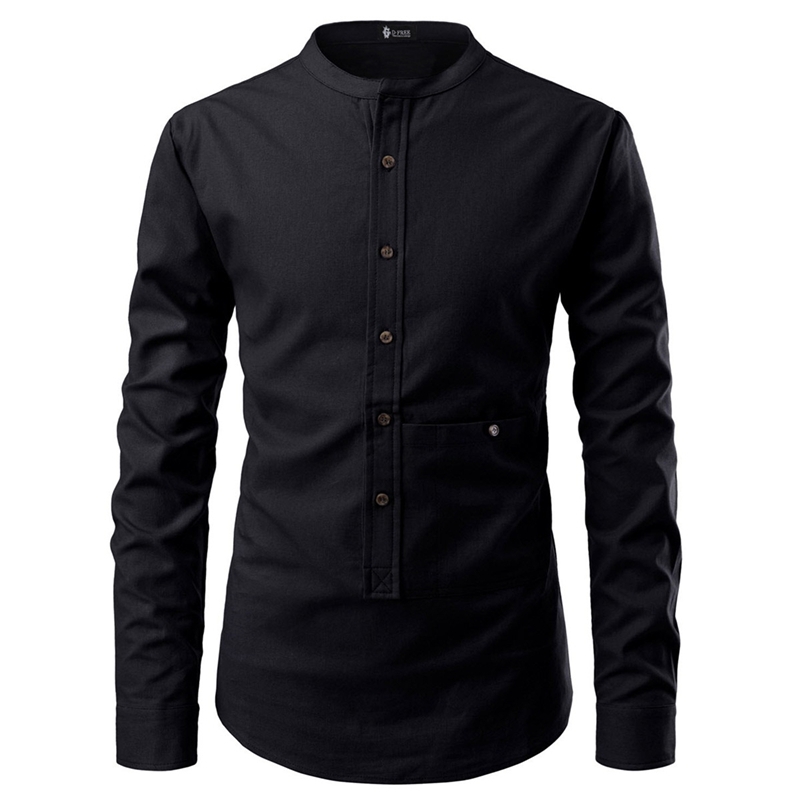 

4 color hedging new men's solid color hedging pocket decoration stand collar long sleeve shirt men's shirt 201123, Black