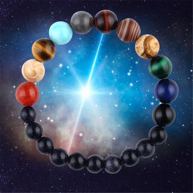 

2020 Galaxy Solar System Bracelet Universe Nine Planets Natural Stone Stars Earth Moon Bracelet For Women Man Fashion Jewelry