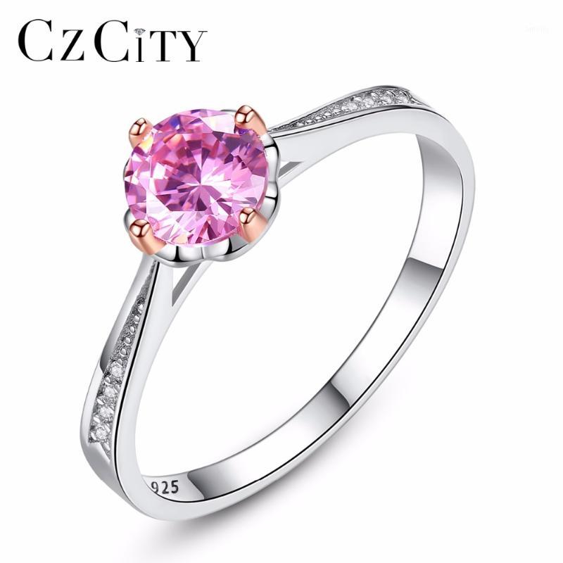 

CZCITY Brands Pink Zircon Female Finger RingsRomantic 925 Sterling Silver Women Wedding Engagement Ring Fine Jewelry Brand Gift1