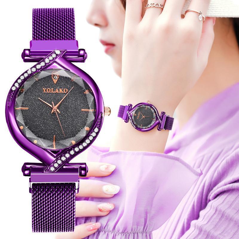 

YOLAKO Fashion Watches Women Casual Watch Starry Sky Rainstone Romantic Female Clock Stainless Steel Band Quartz Wristwatch %N1
