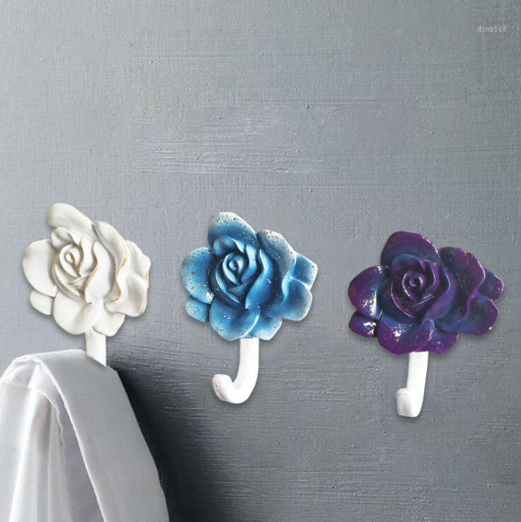 

TECHOME Home Wall Rose Rack Colorful Flower Shaped Rack Home Wall Storage Elegant Sticky Holders Resin Racks1