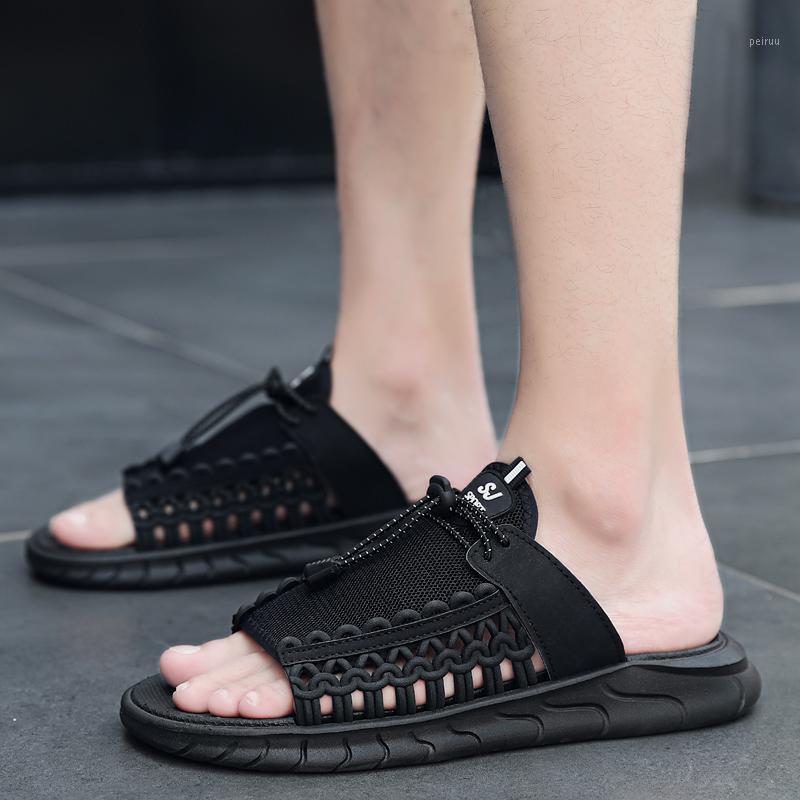 

Black Mesh Weave Men Slides Casual Unique Mens Slippers Summer Indoor Beach Outdoor Flat Sandals Non-slip1