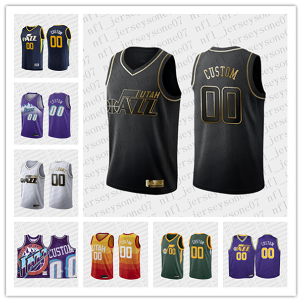 

2020 Custom Mens womens youth Utah Jazz black white purple gold Throwback Basketball Jersey
