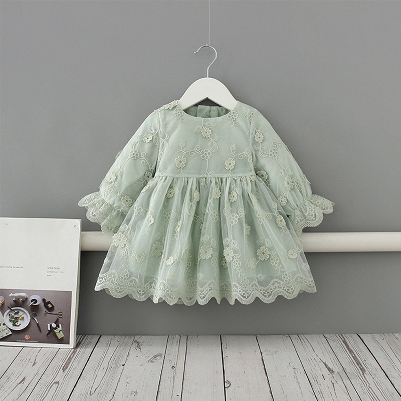 

2021 New 0-4yrs Toddler Girls Princess Lace Embroidery Wedding Birthday Party Pageant Children Clothing Kids Costumes 5t3n, Army green