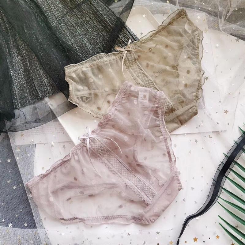 

Women Underwear 2020 New Fashion Briefs Female Sweet Bow Panties Thin Transparent Breathable Cotton Style Women's Underpanties, Black