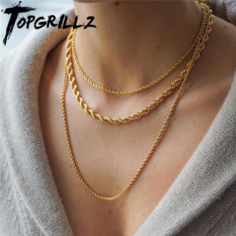 

TOPGRILLZ Hip Hop Rapper's Chain 3mm/5mm/7mm 18" 20" 24" Gold Silver Color Stainless steel Rope Link Fashion Jewelry For Women