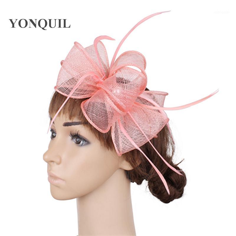 

Pink bowknot millinery fascinator hat nice feather hair accessories ladies cocktail headpieces 21colors available MYQ0921, White