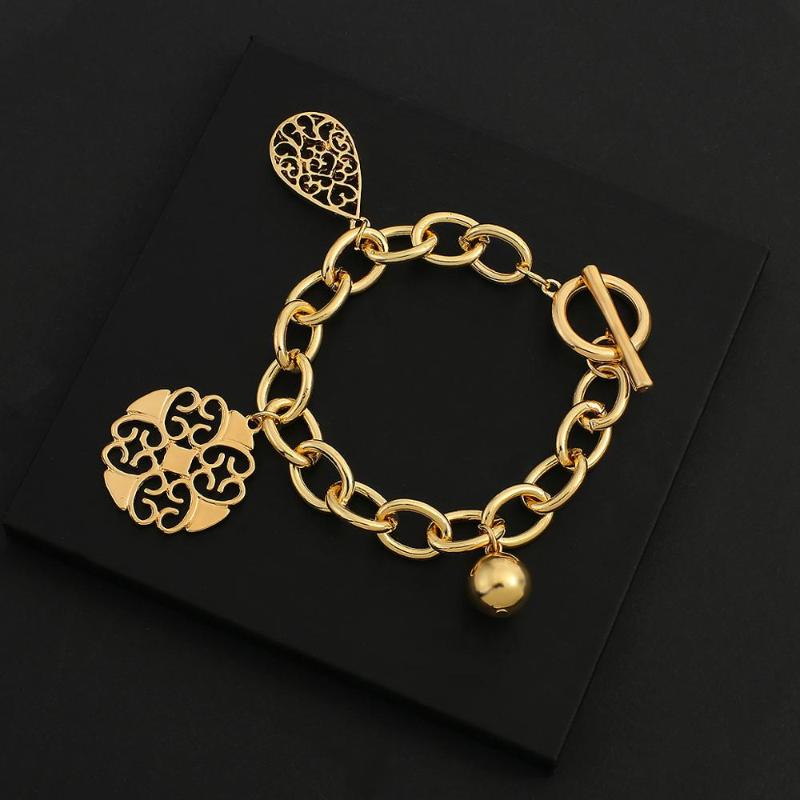 

Link, Chain AENSOA Fashion Brand Link Bangle Bracelet For Women Vintage Exquisite Gold Color Hollow Pattern Bracelets Beach Jewelry