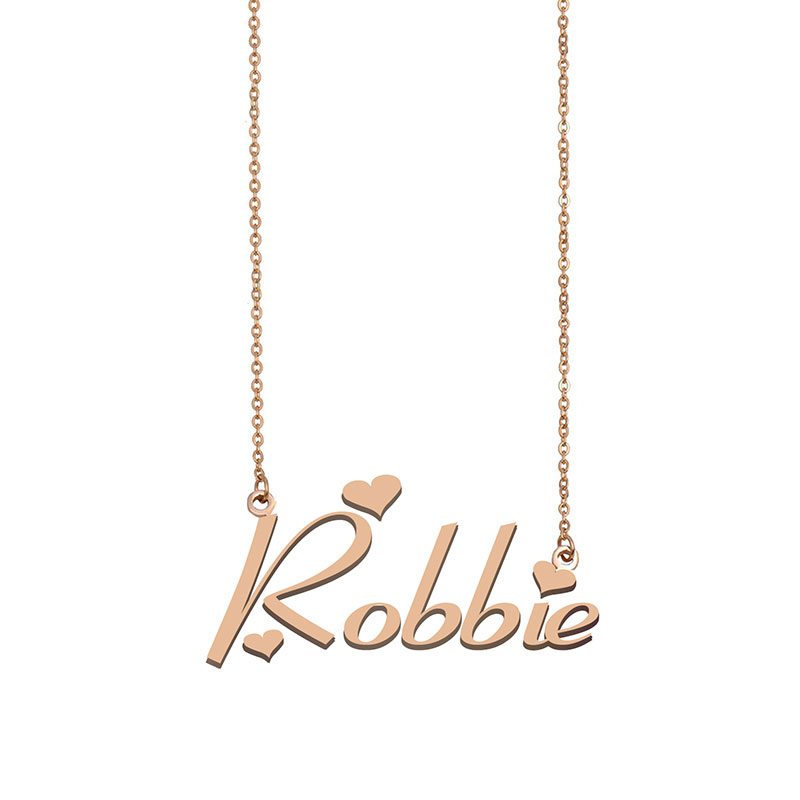 

Robbie Name Necklace Custom Nameplate Pendant for Women Girls Birthday Gift Kids Best Friends Jewelry 18k Gold Plated Stainless Steel, Silver