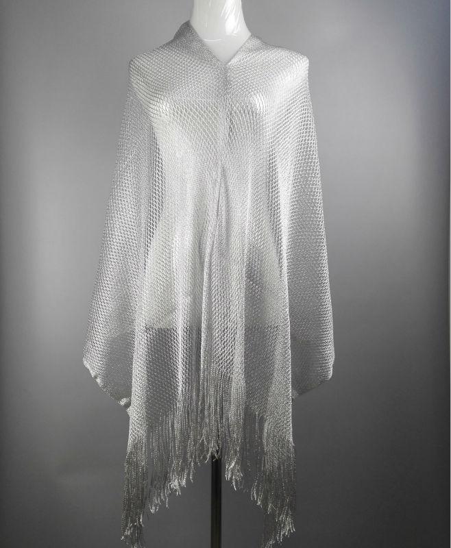 

2020 Spring Rock Style Silver Metallic Shiny Fishnet Poncho Scarf Shawl Women Sexy Summer Gold Sequin Fringe Poncho