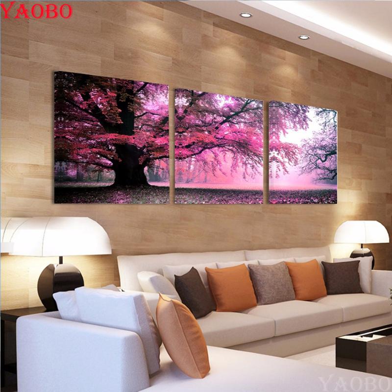 

5d diy full square drill diamond painting Purple tree Landscape 3pcs/set Cross Stitch Rhinestone embroidery mosaic painting Home