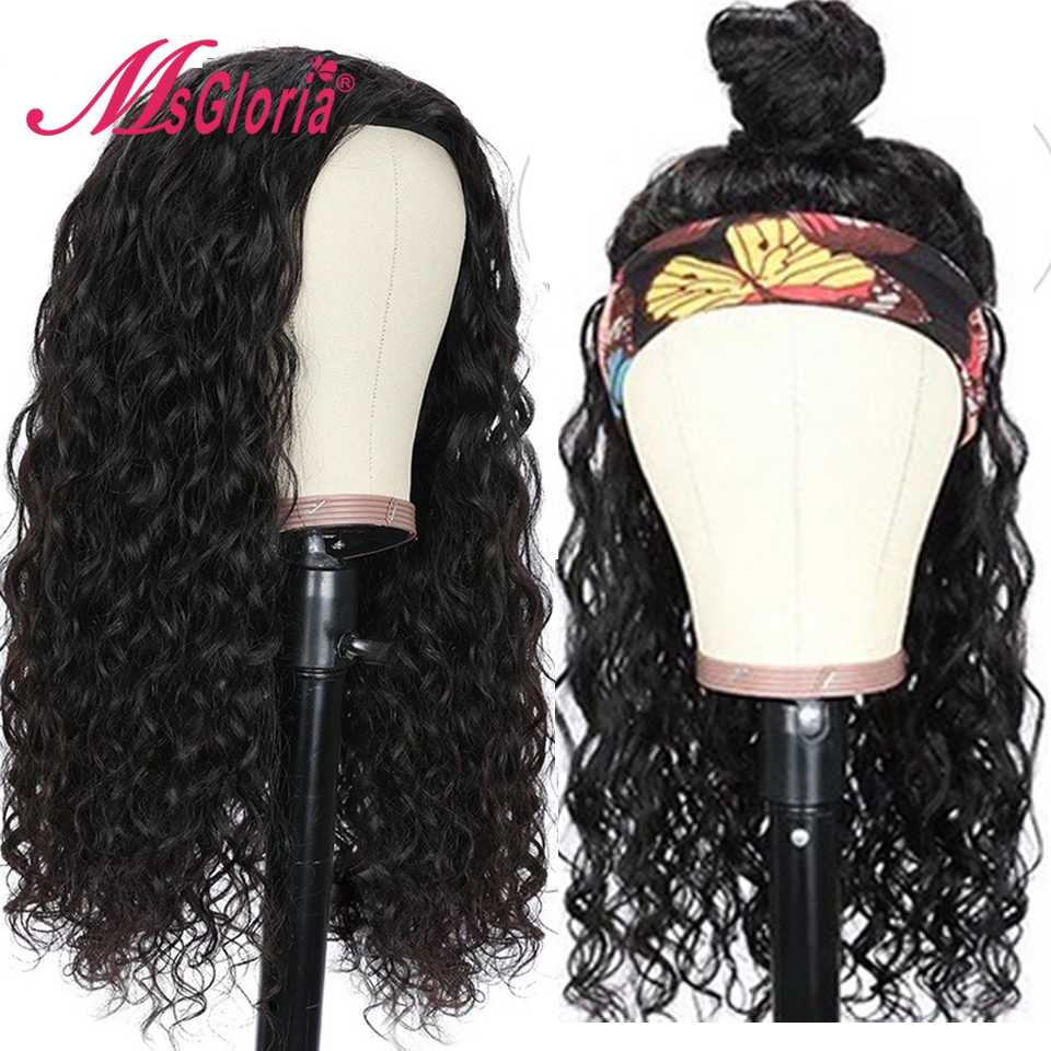 

Natural Wave Human Hair Wigs Human Hair Black Color Headband Wig For Women Brazilian Remy Wig Glueless Machine Made, As pic