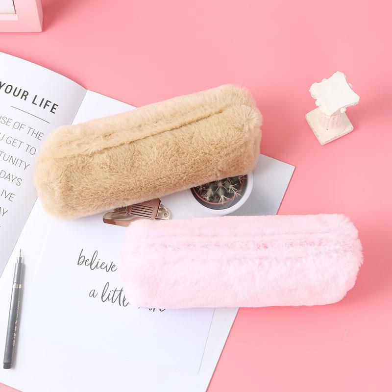 

Lovely Solid Color Plush Pencil Case School Pencil Cases Bag Stationery Pencilcase Kawaii Case For Girls School Supplies