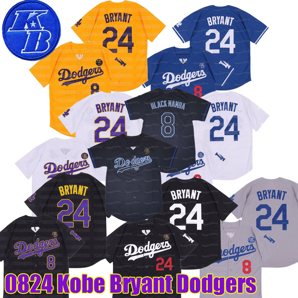

8 24 Bryant KB Black Mamba Dodgers Baseball Jersey Stitched Name Stitched Number Bkack Purple Yellow, As picture