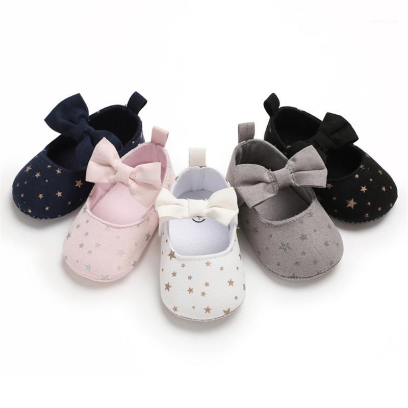 

2020 New Infant Baby First Walkers Toddler Girl Princess Crib Shoes Bowknot Soft Sole Prewalker Stars Sequin Casual Shoes -18M1, Black