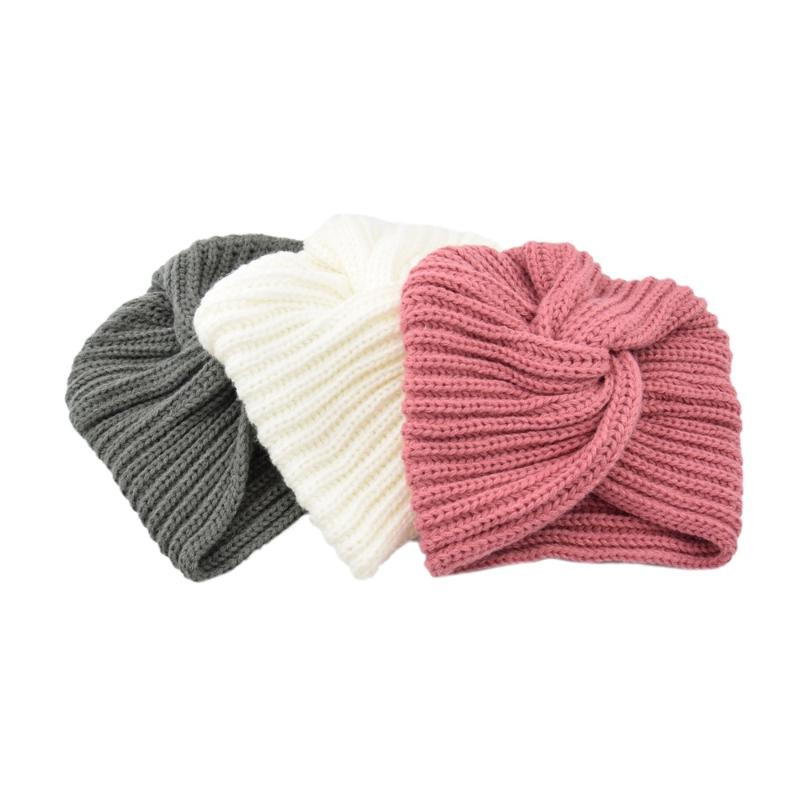 

SHUANGR Muslim inner caps bohemia turban cashmere cross wrap head hat wool knitting hijab bonnet turbante cap, Q13076